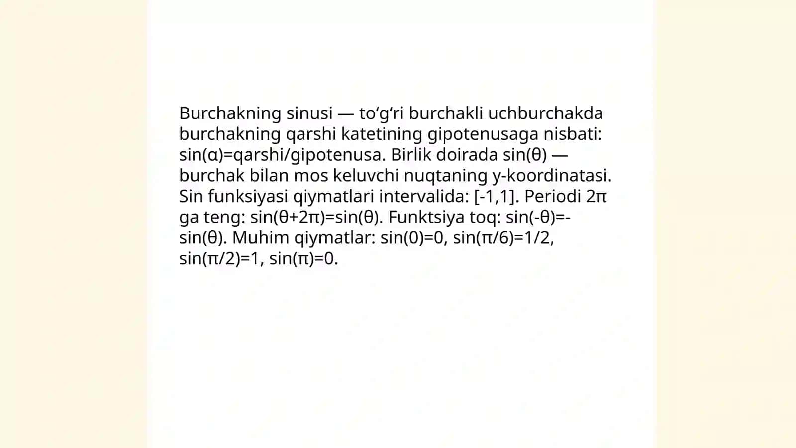Burchakning sinusi, kosinusi, tangensi va kotangensi nomli mavzu 3