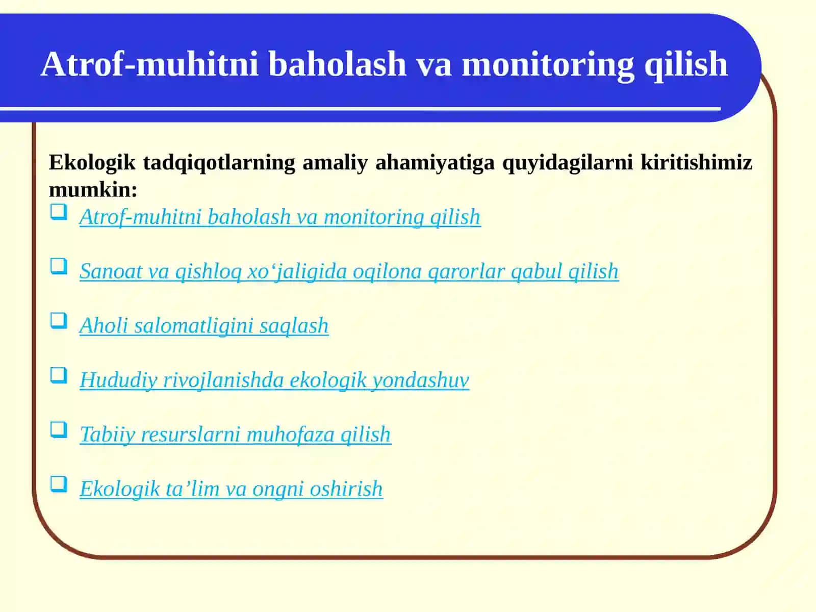 Ekologik tadqiqotlarning amaliy ahamiyati 3
