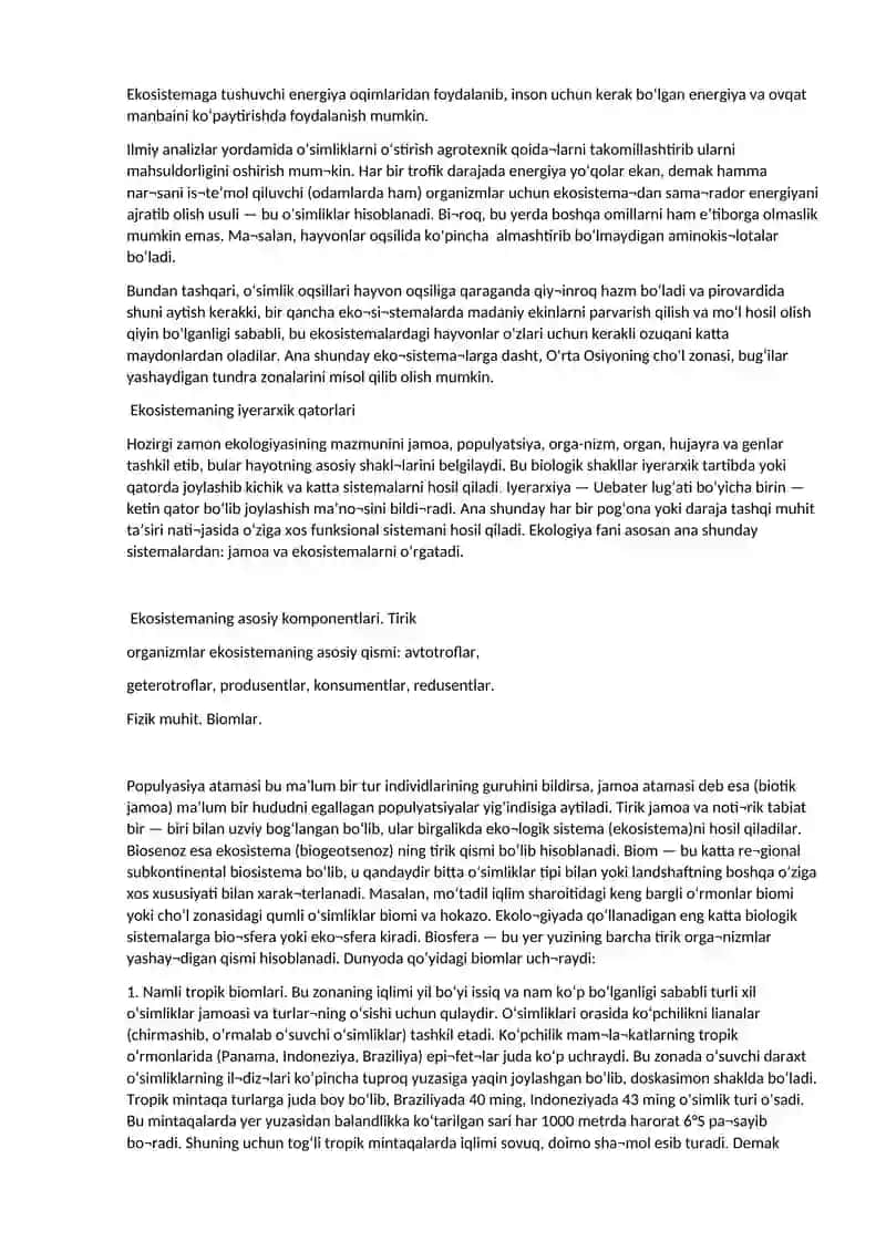 Ekologik tizimlar. Organizmni muhit bilan o‘zaro ta’siri 3