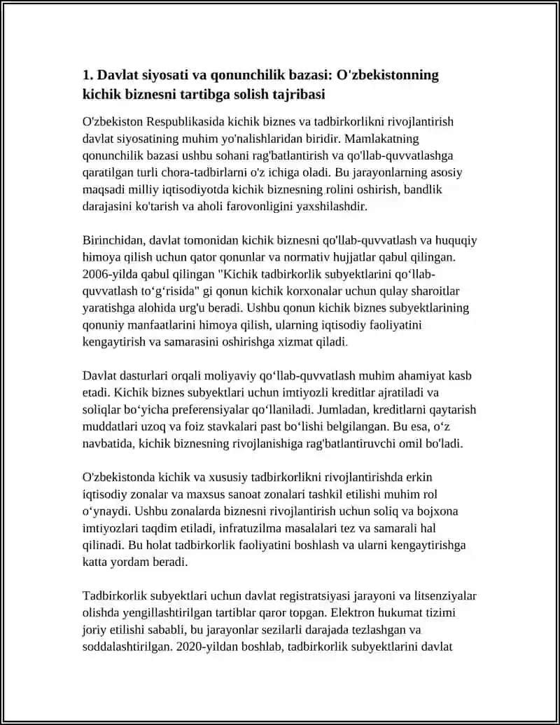 Kichik biznes va tadbirkorlikni davlat tomonidan tartibga solish 3