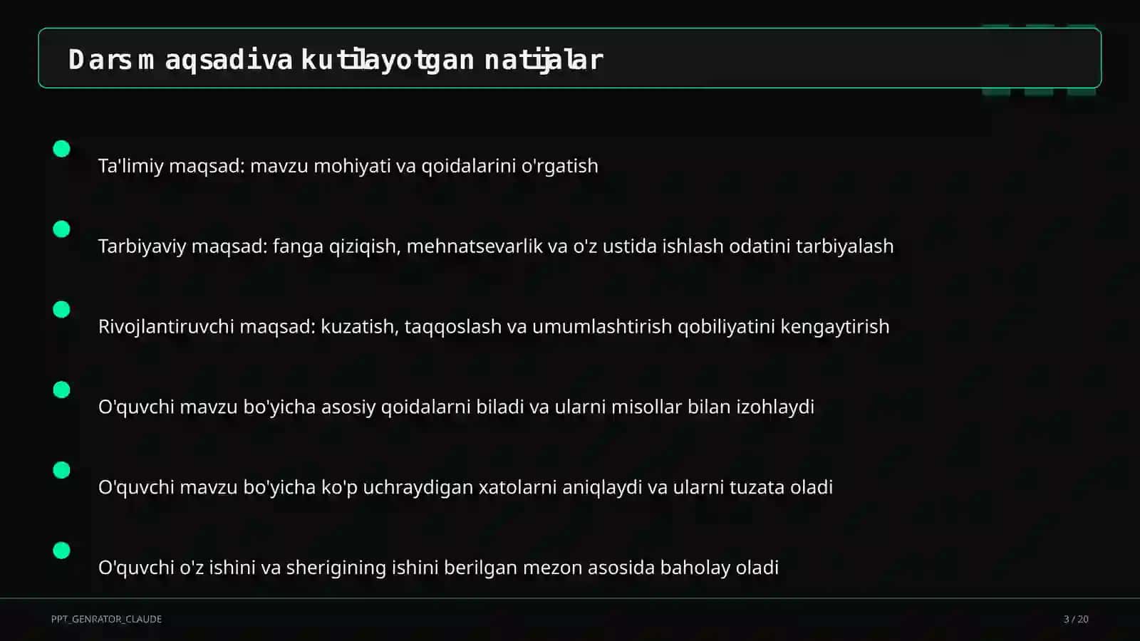 Dars rejasi 3