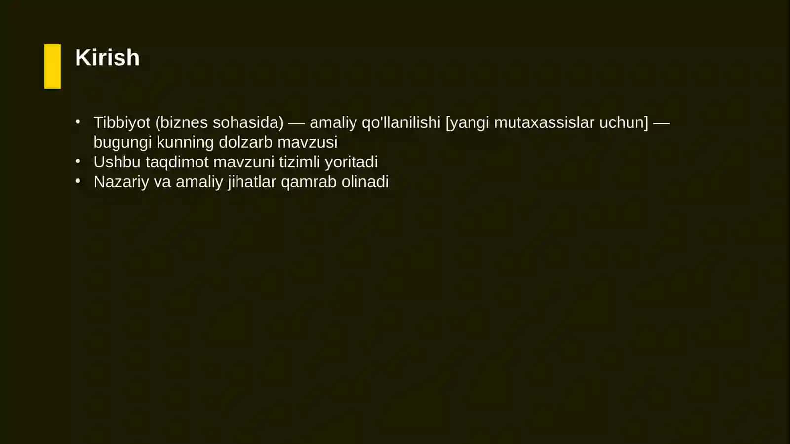 Tibbiyot (biznes sohasida) — amaliy qo'llanilishi [yangi mutaxassislar uchun] 3