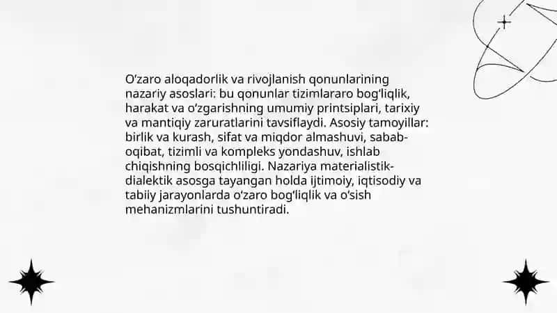 O’zaro aloqadorlik va rivojlanish qonunlari 3