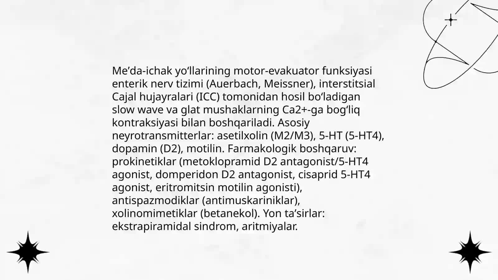 Me'da- ichak yo'llari motor- evakuator va sekretor faoliyatiga ta'sir etuvchi dorilarning klinik farmakologiyasi 3