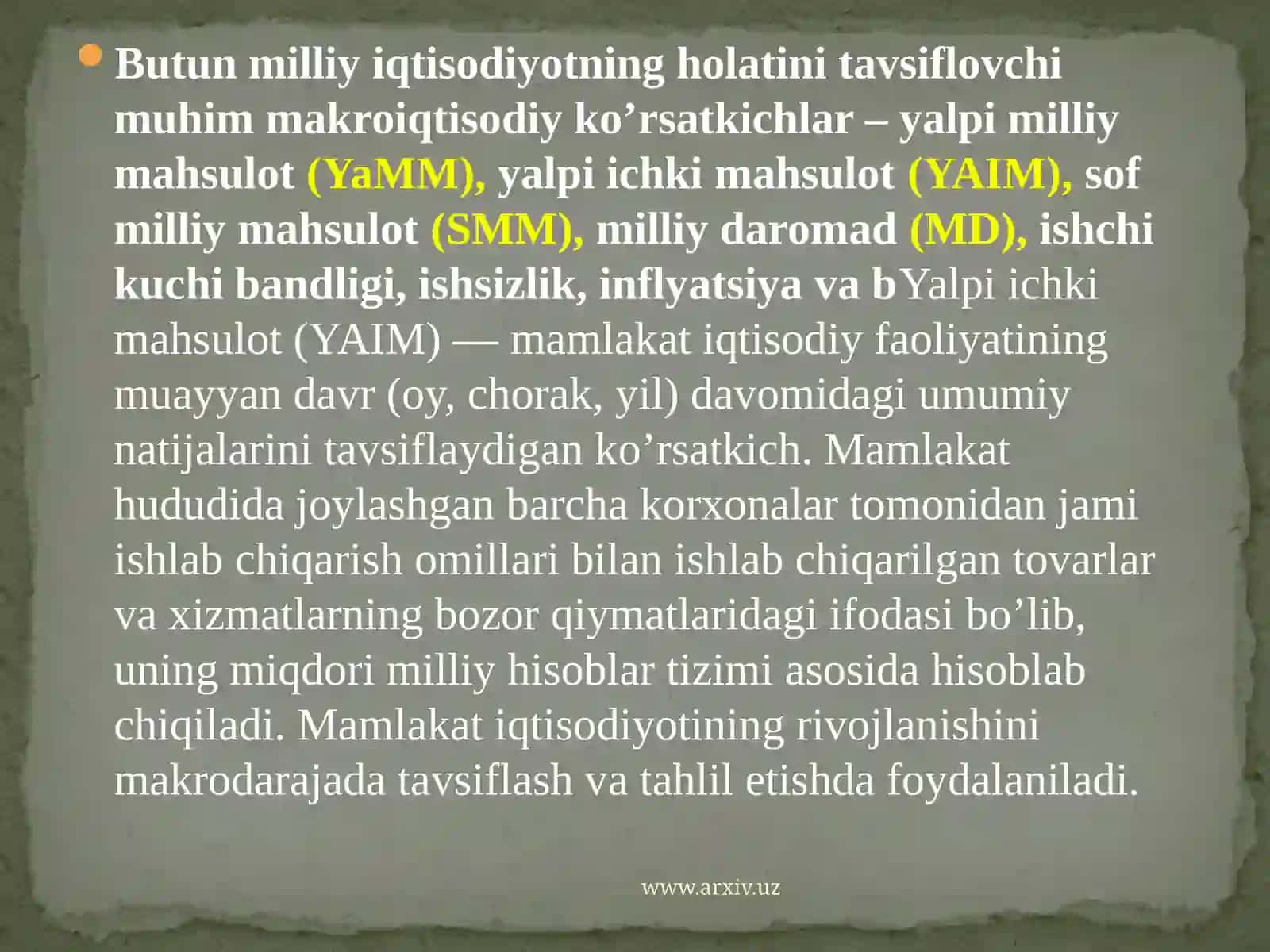 Yalpiich kimahsulotlar statistikasining xajmi 3
