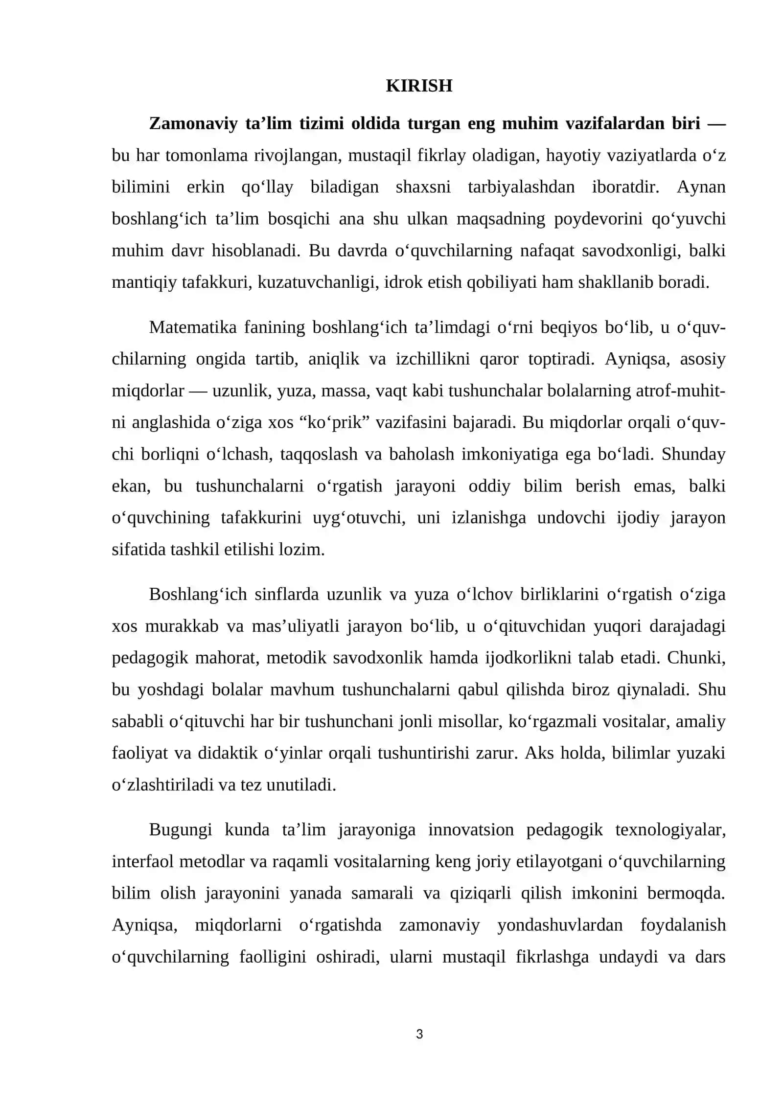 Boshlangʻich sinflarda asosiy miqdorlar va ularni oʻlchov birliklarini oʻrgatish metodikasi. Uzunlik va yuza oʻlchov birliklari 3