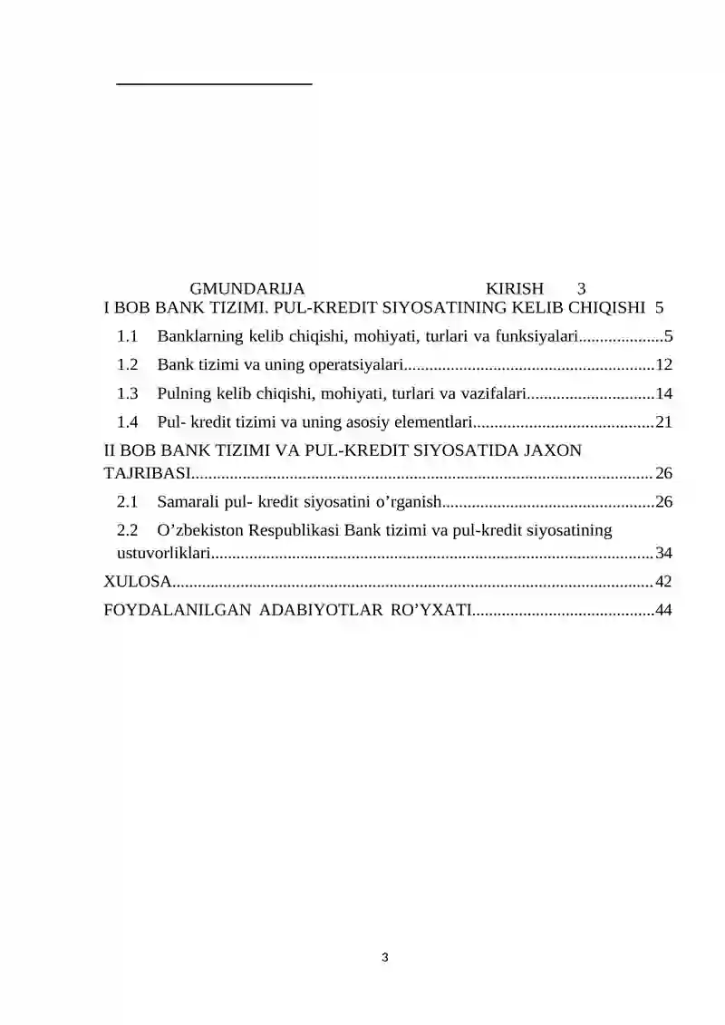 BANK TIZIMI. PUL- KREDIT SIYOSATI 3