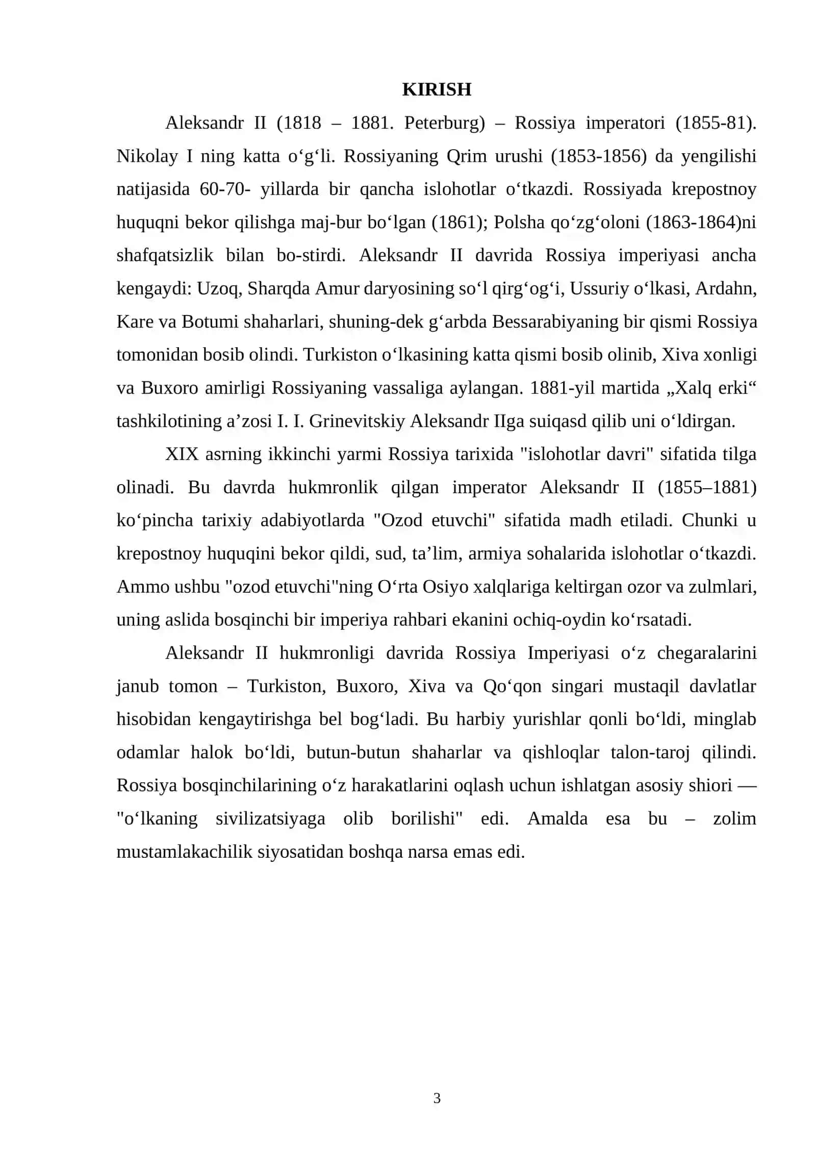 Rossiya Aleksandr II islohotlari davrida 3
