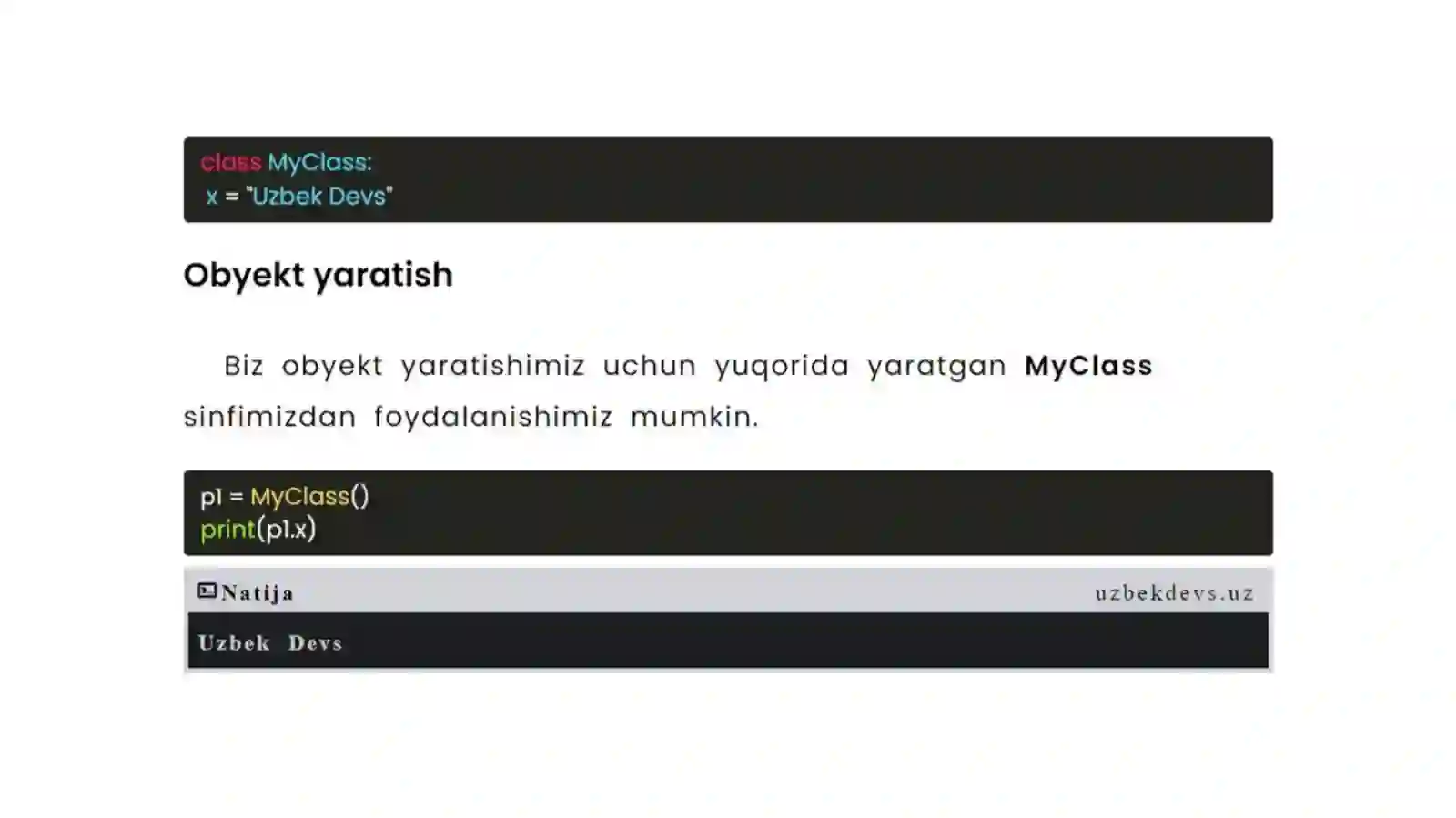 Python sinflari va obyektlari. Python Meros (Sinf/Class) 3