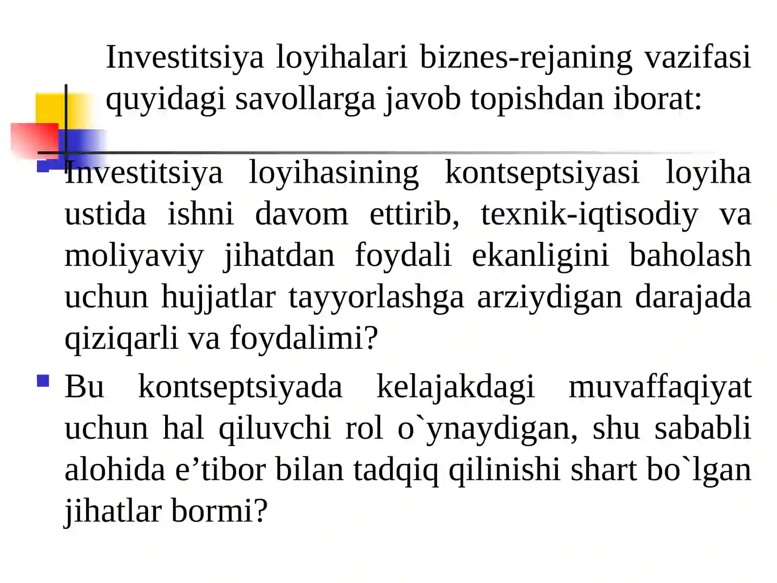 INVESTITSIYA LOYIHASINING BIZNES REJASI (6-SOAT) 3