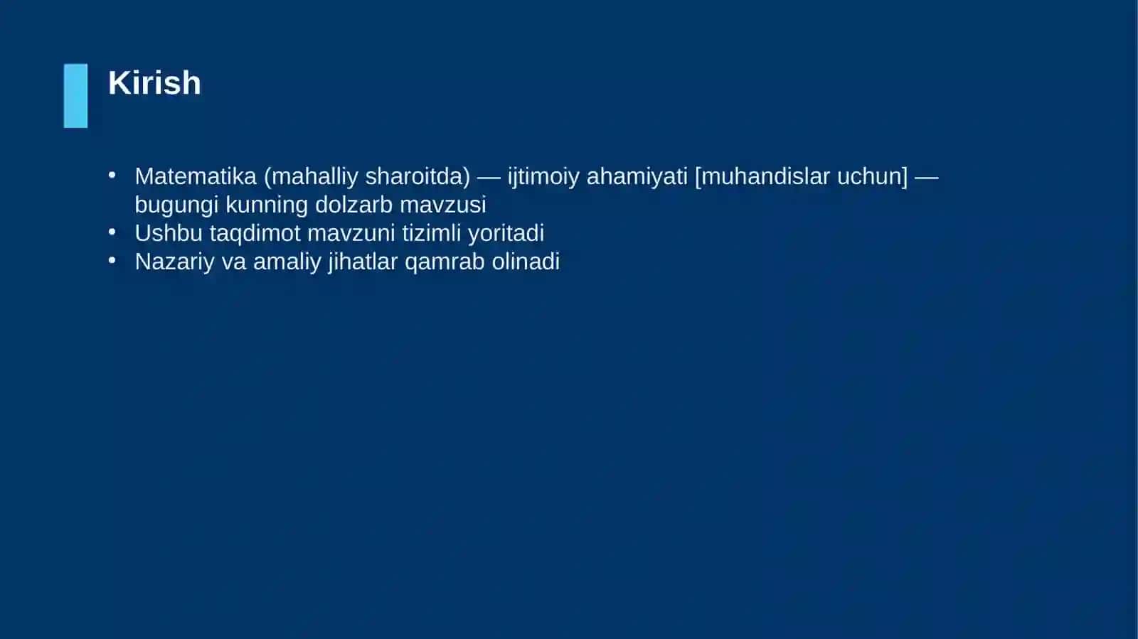 Matematika (mahalliy sharoitda) — ijtimoiy ahamiyati [muhandislar uchun] 3