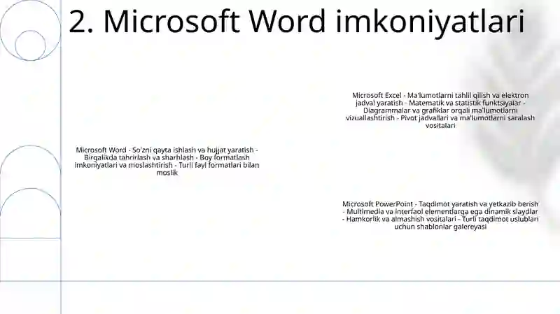 Microsoft Office Word, Excel va PowerPoint Dasturlari 3