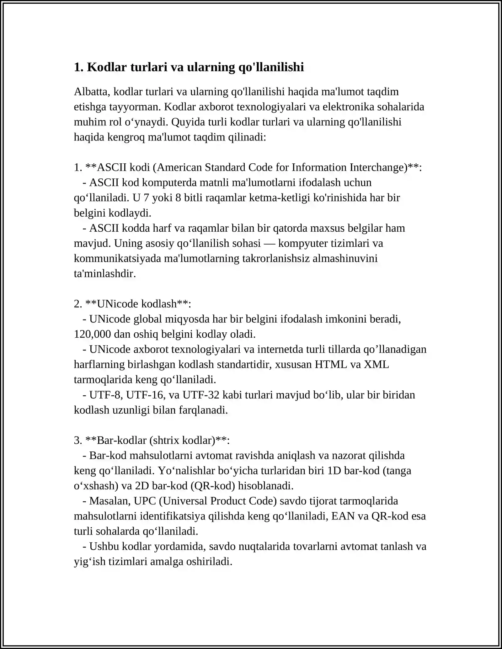 Mavzu: KODLAR HAQIDA 3