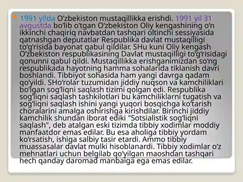 MUSTAQILLIK YILLARIDA SOG`LIQNI SAQLASH SOHASINING RIVOJLANISHI 3