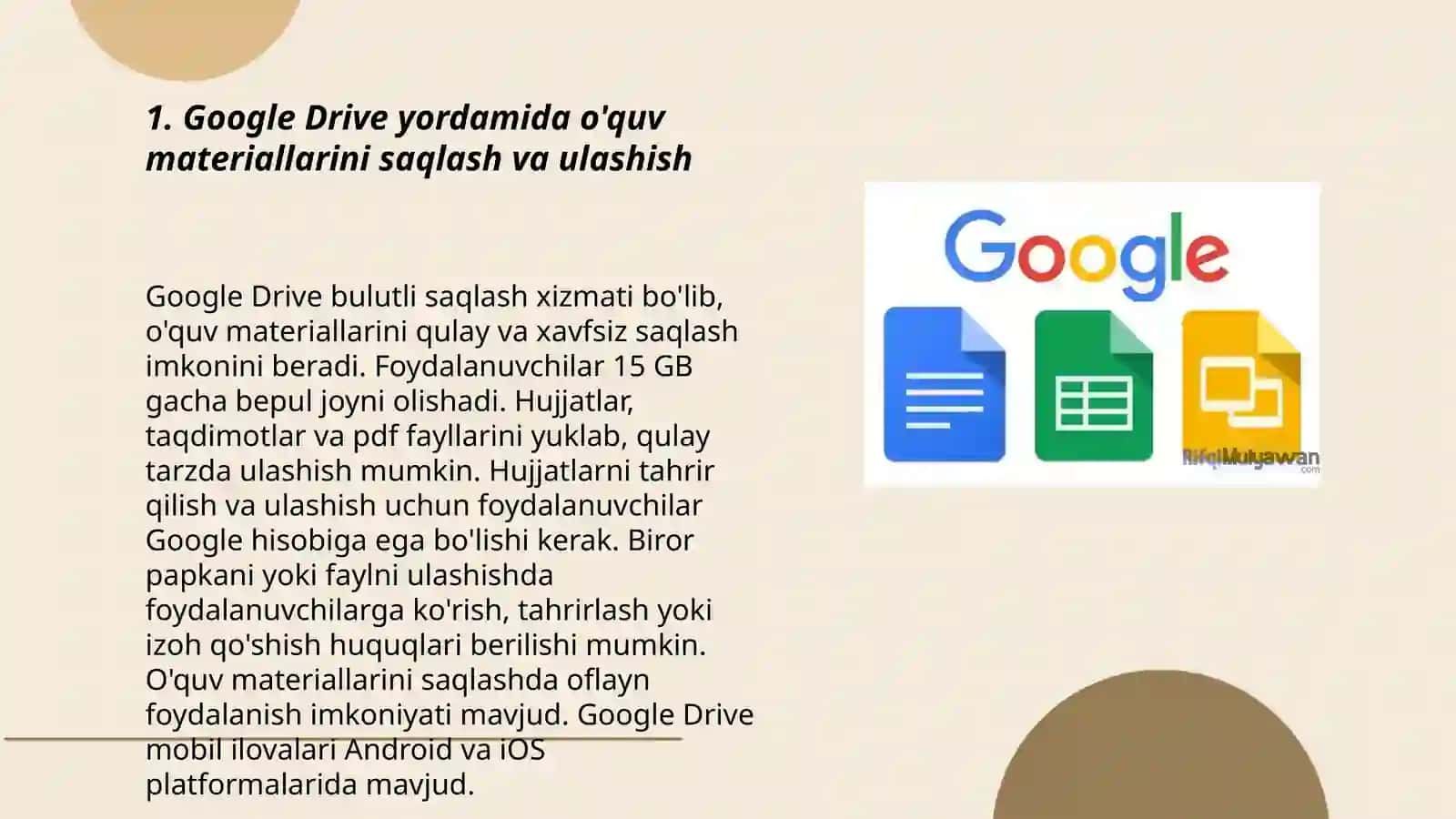 Google vositalari va xizmatlaridan (Google Drive, Google Docs) foydalangan holda o'quv jarayoni va o'quv ma'lumot maydonini loyihalash 3