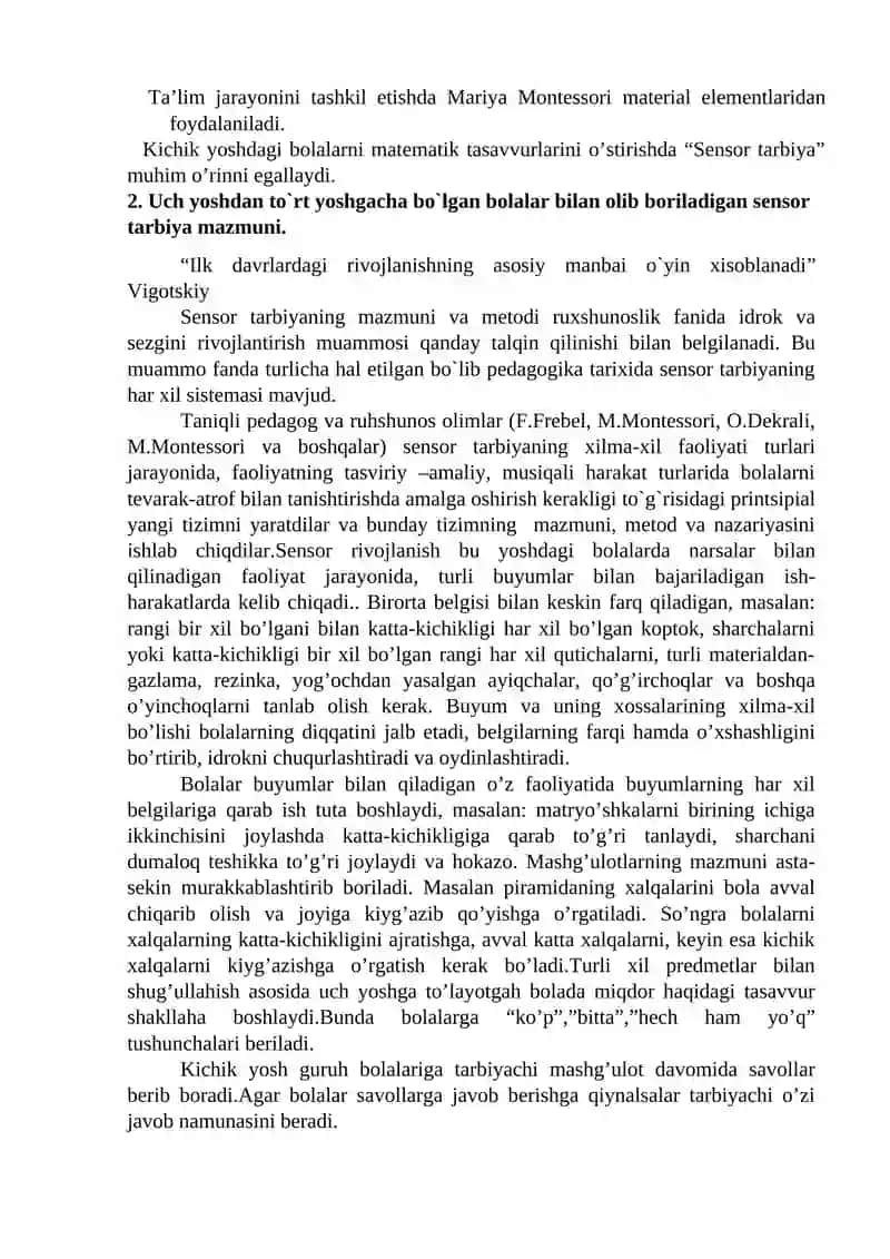 UCH YOSHDAN TO`RT YOSHGACHA BO`LGAN BOLALAR BILAN OLIB BORILADIGAN SENSOR TARBIYA MAZMUNI 3