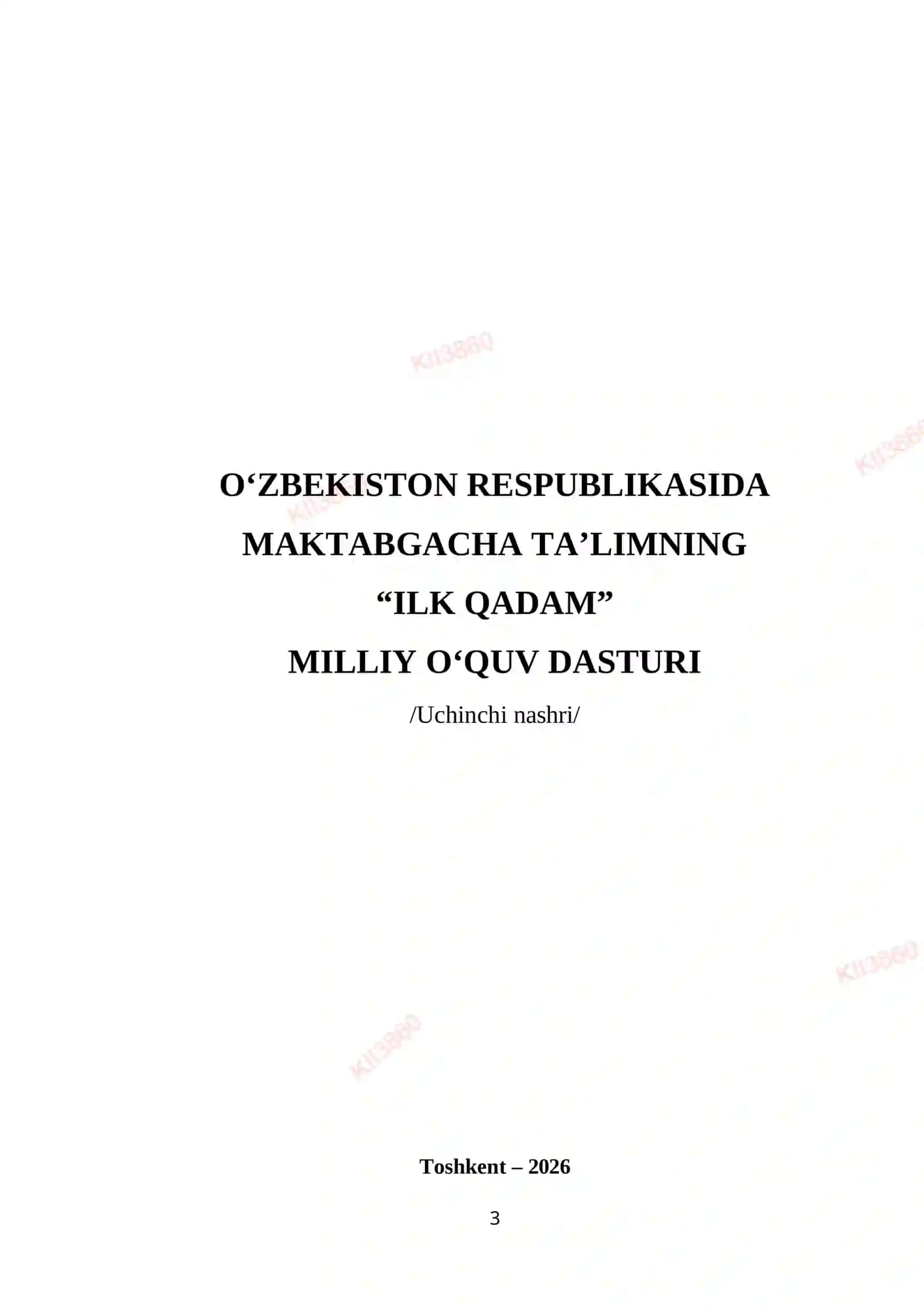 Oʻzbekiston Respublikasida maktabgacha ta'limning "Ilk Qadam" milliy oʻquv dasturi 3