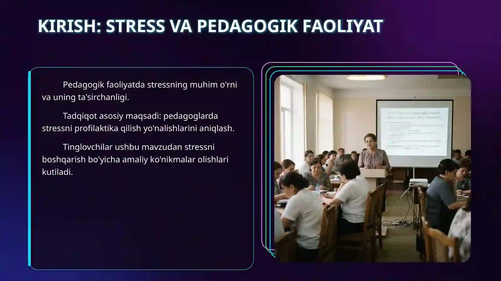 Pedagoglarda stress profilaktikasi. Stressning salbiy va ijobiy tomonlari. 3