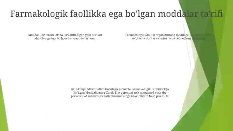 Oziq-Ovqat Maxsulotlar Tarkibiga Kiruvchi Farmokologik Faolikka Ega Bo’Lgan Moddalarning Xavfi 3