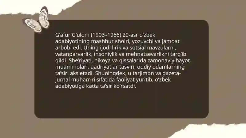 G. gulom ijodi, sheriyati hikoya va qissalari bilan tanishtirish 3