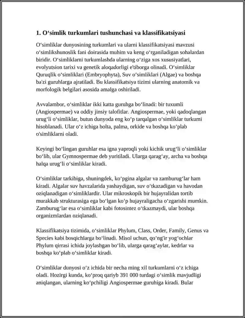 Oʻsimlik Turkumlari va Ularning Tabiiy Joylashishlarini Maʼlumot Orqali Yoritish va Xaritada Belgilash 3