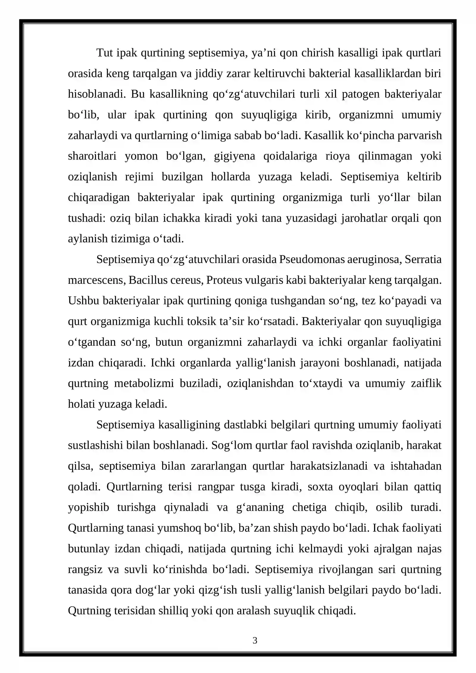 Tut ipak qurtining septisnmiya-qon chirish kasalligi va uning alomatlari 3