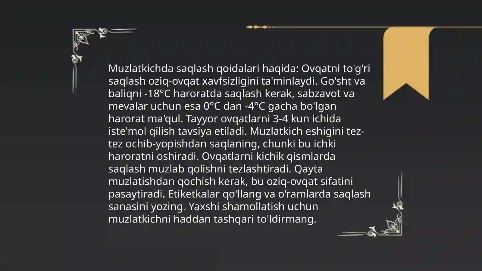 Oziq ovqat mahsulotlarini saqlash qoidalari 3