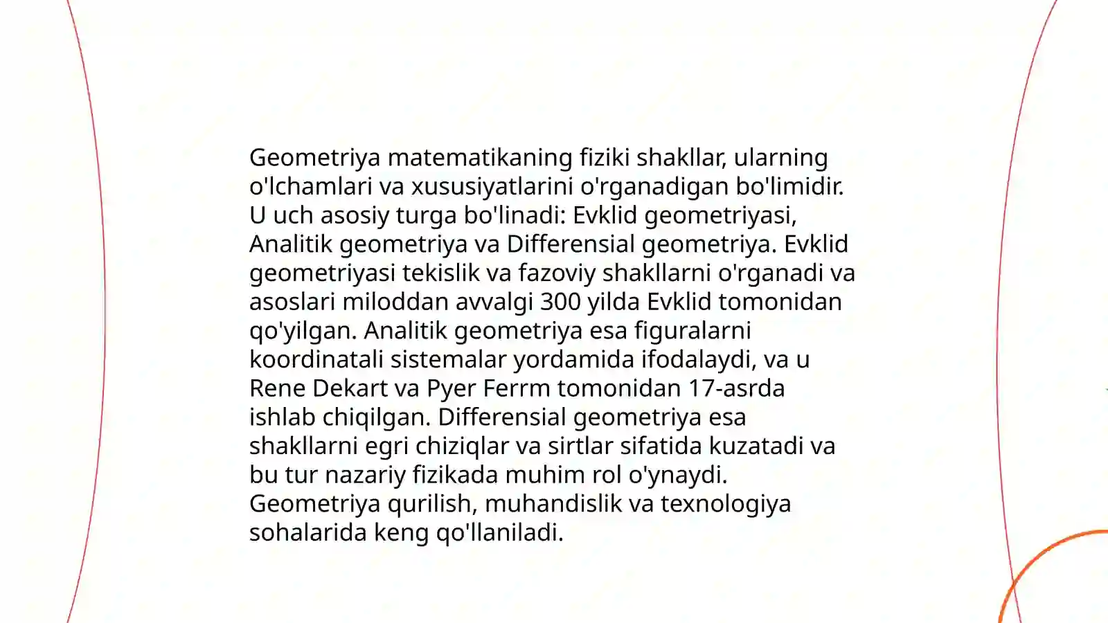 BURCHAK O'LCHOVLARI turlarini o'rganish va har bir o'lchov turining qo'llanilishi sohasini aniqlash o'lchovlari bo'yicha taklif berish 3