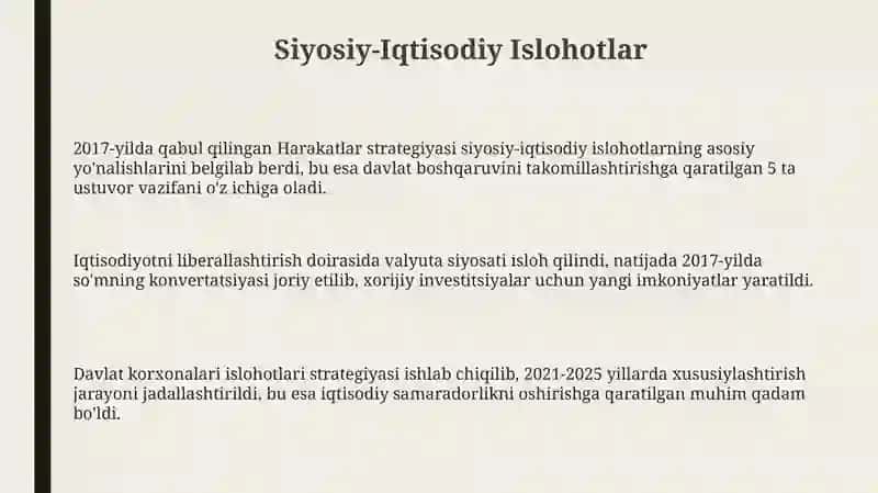 Harakatlar strategiyasi siyosiy-iqtisodiy islohotlar 3
