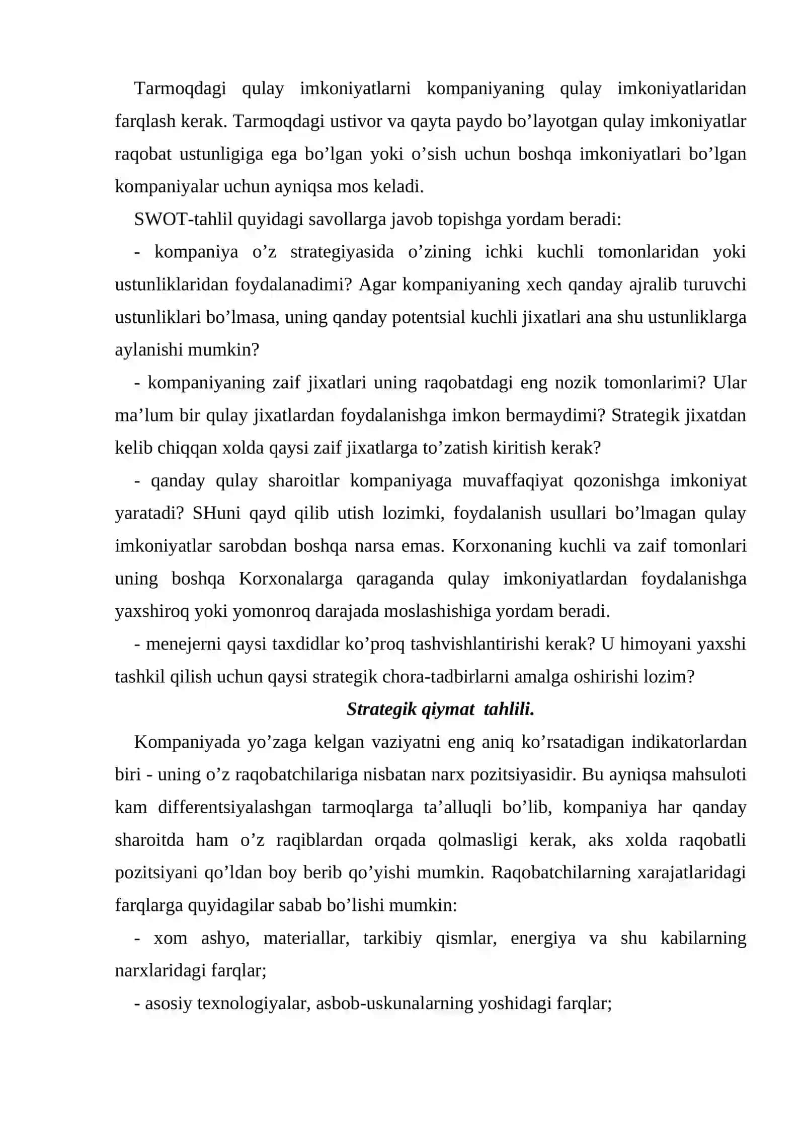Kompaniyа holati tahlili 3
