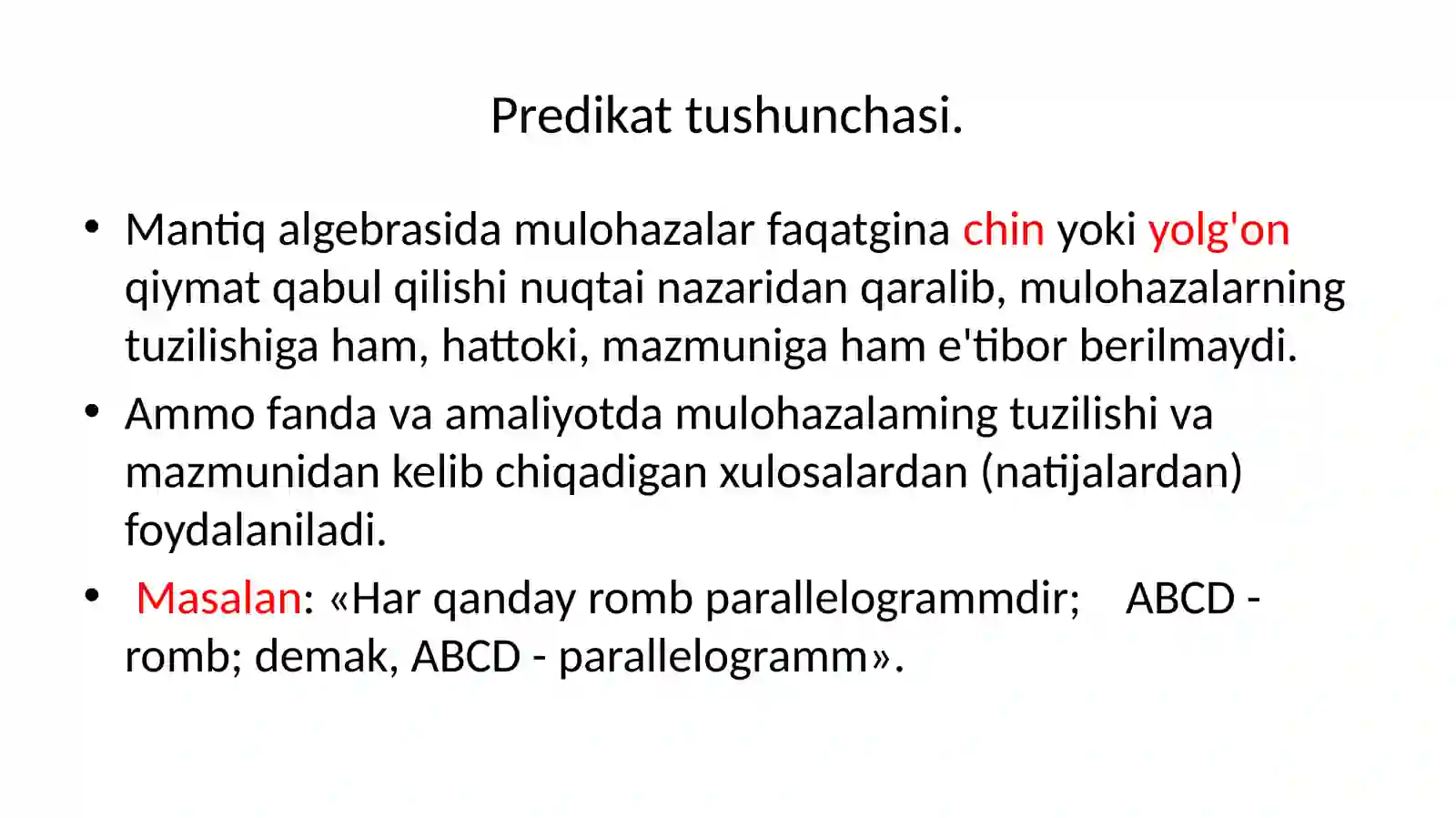 Predikatlar va ular ustida amallar 3