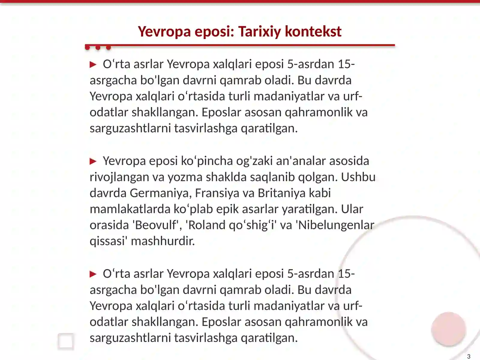 Oʻrta asrlar Yevropa xalqlari eposi 3
