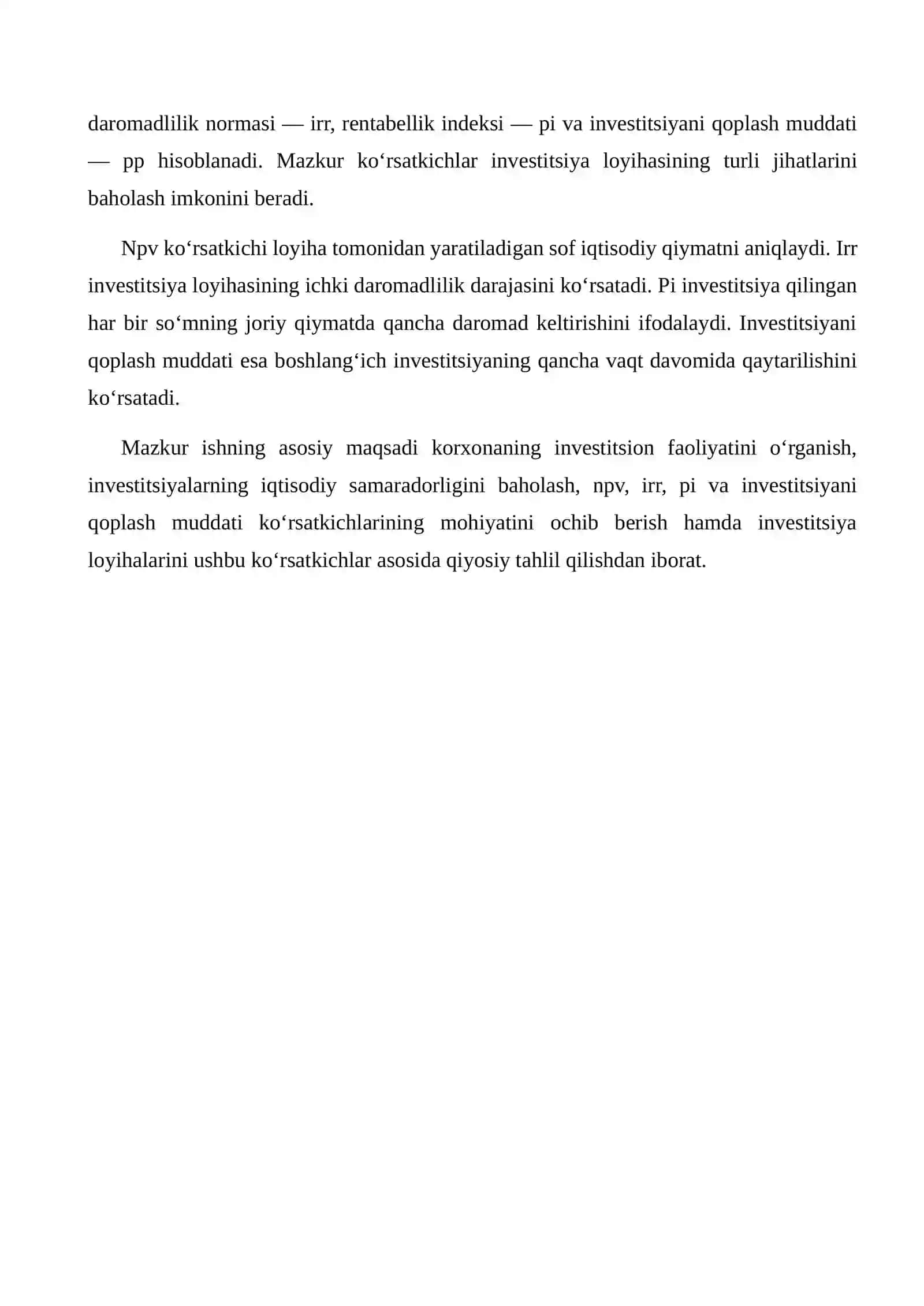 Investitsion faoliyat va investitsiyalarning iqtisodiy samaradorligini qiyosiy tahlil qilish 3