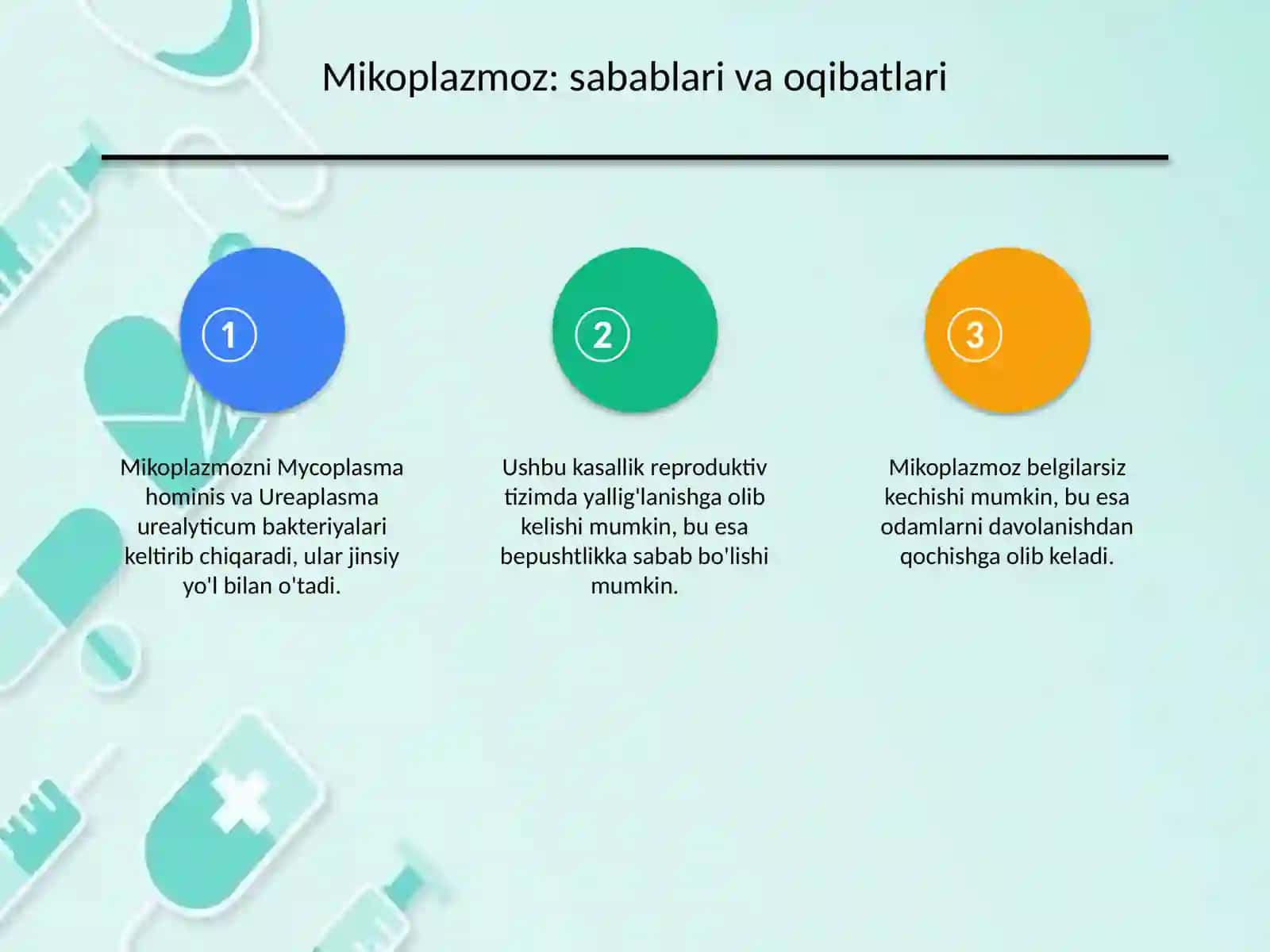 Xlamidioz, mikoplazmoz, trihomonioz, yumshoq shankr qo'zg'atuvchilarining tavsifi va tashxisi. Mikrobiologik diagnostika usullari. 3