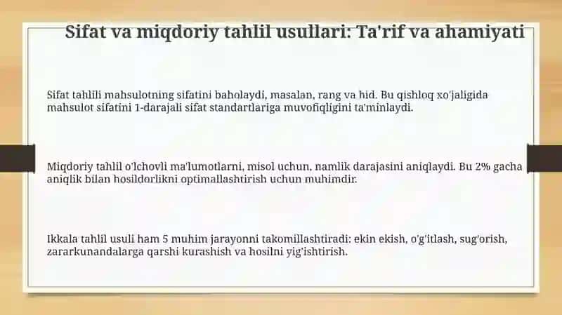 Sifat va miqdor analiz usullari va qishloq xo'jaligidagi ahamiyati 3