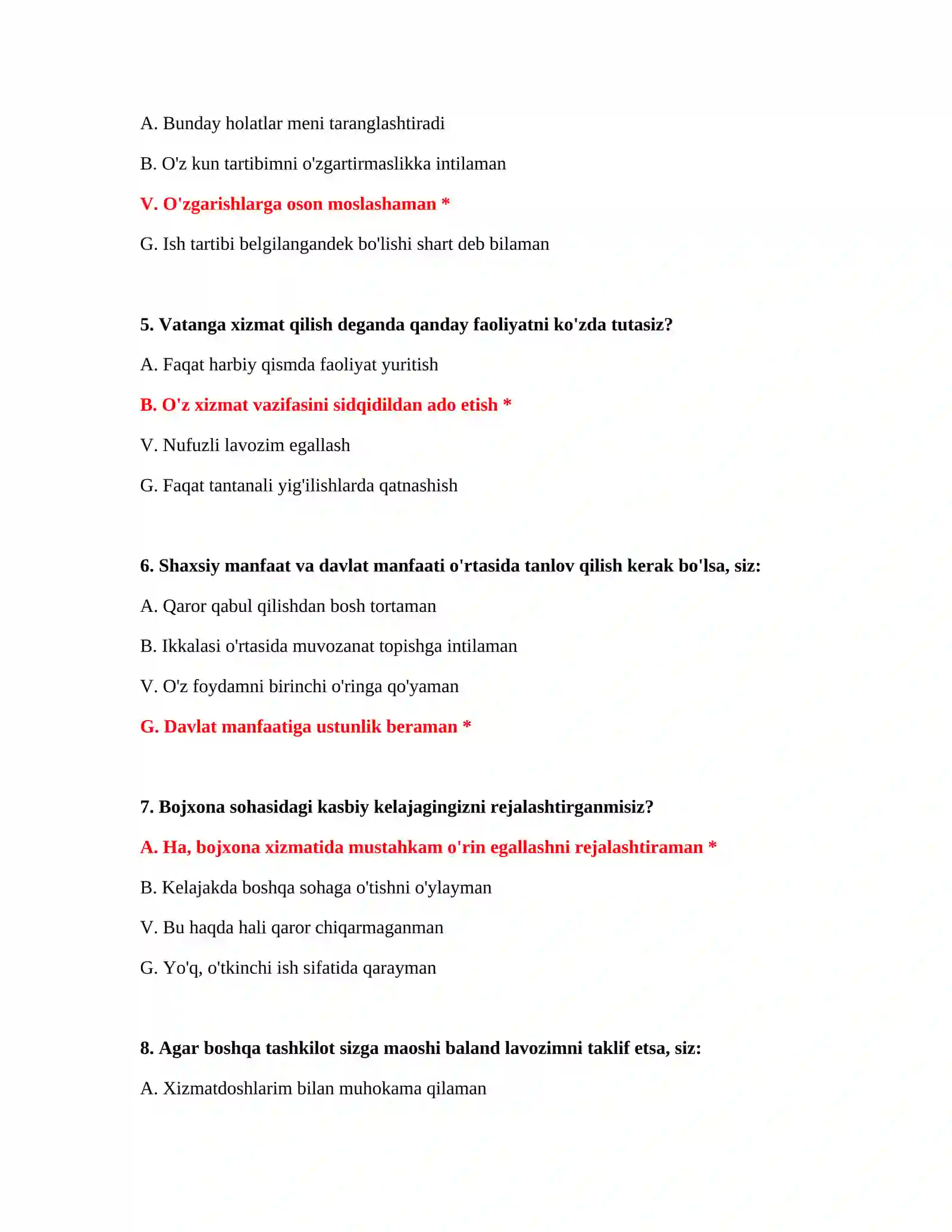Bojxona test savol javob Word 3
