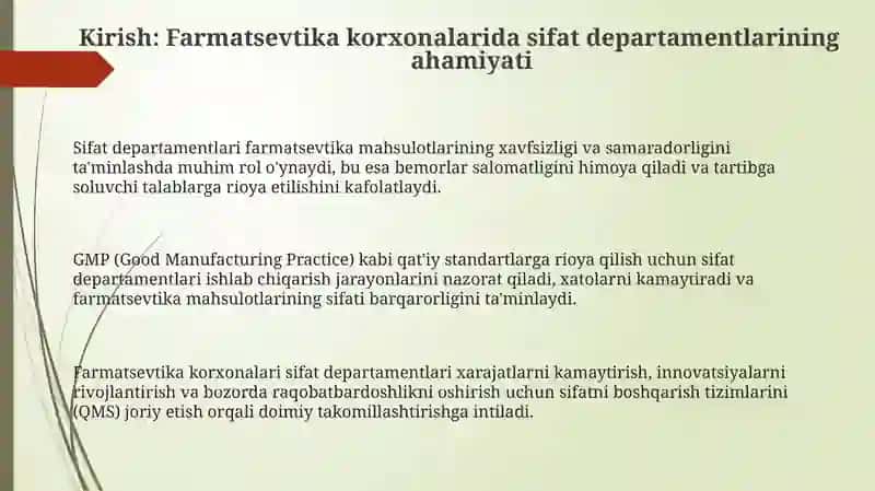 Farmasevtik ishlab chiqarish korxonalari sifat boʻlimlari tashkiliy tuzulishi 3