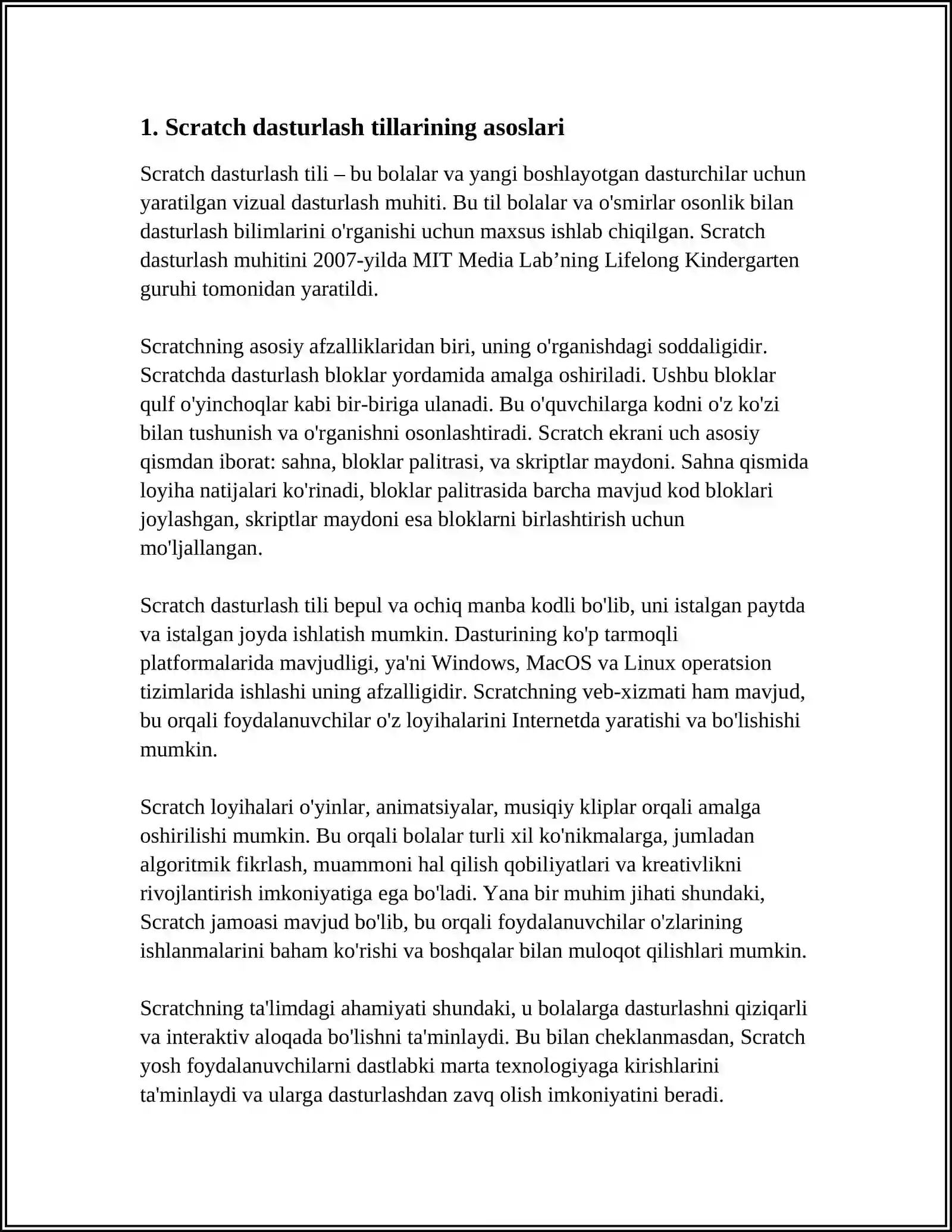 SCRATCH DASTURLASH TILLARI 3