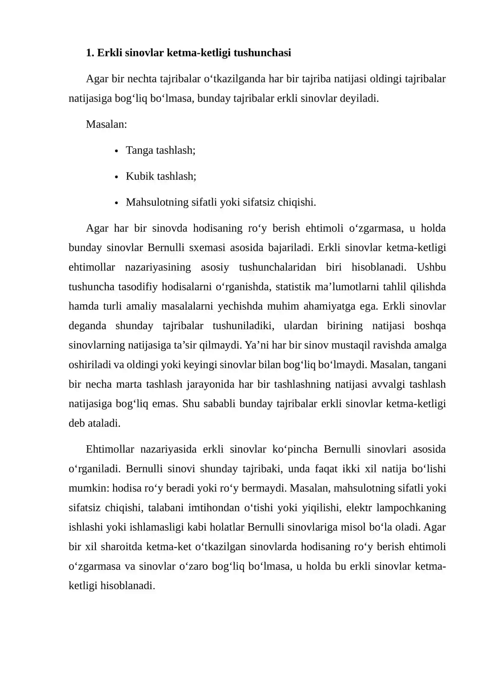 ERKLI SINOVLAR KETMA-KETLIGI. LIMIT TEOREMALAR 3