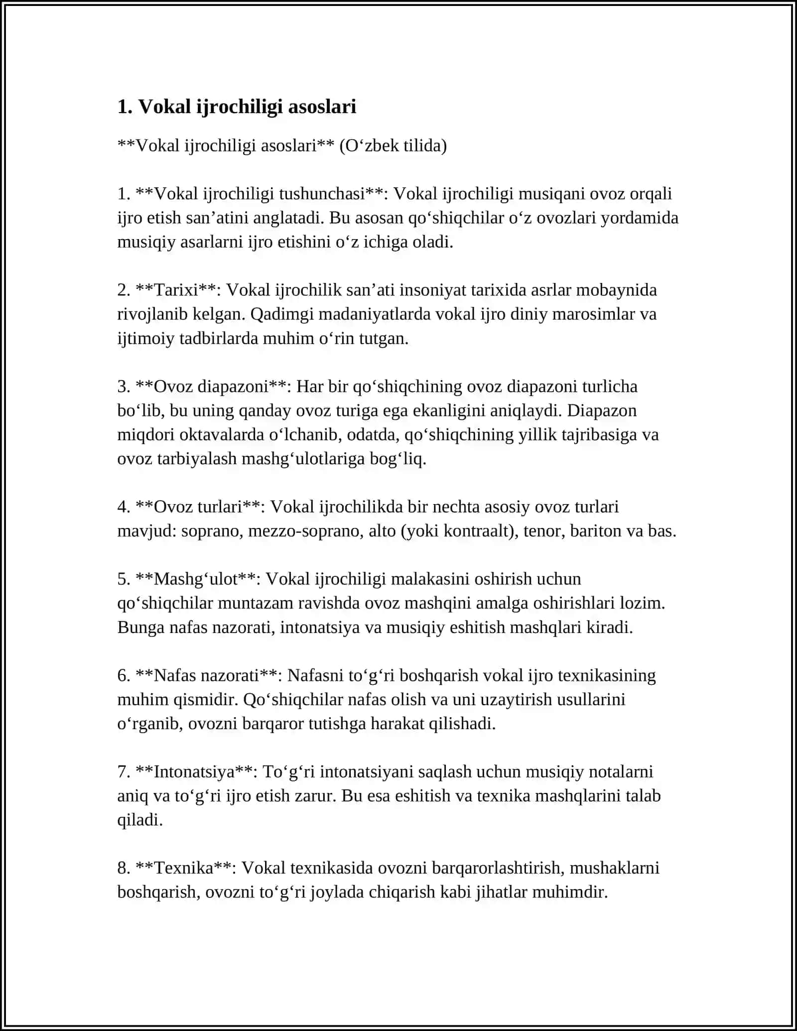Vokal — XOR MALAKALARI VA ULARNI MUSIQADARSIDAGI AHAMIYATI 3