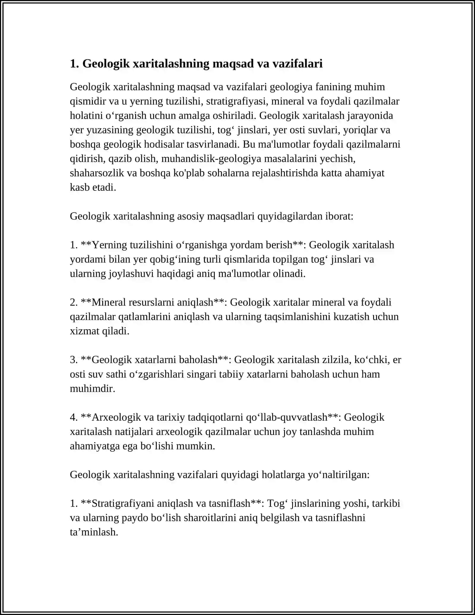 GEOLOGIK XARITALASH ISHLARINI TASHKIL ETISH. GEOLOGIK HISOBOT YOZISH TARTIBI 3
