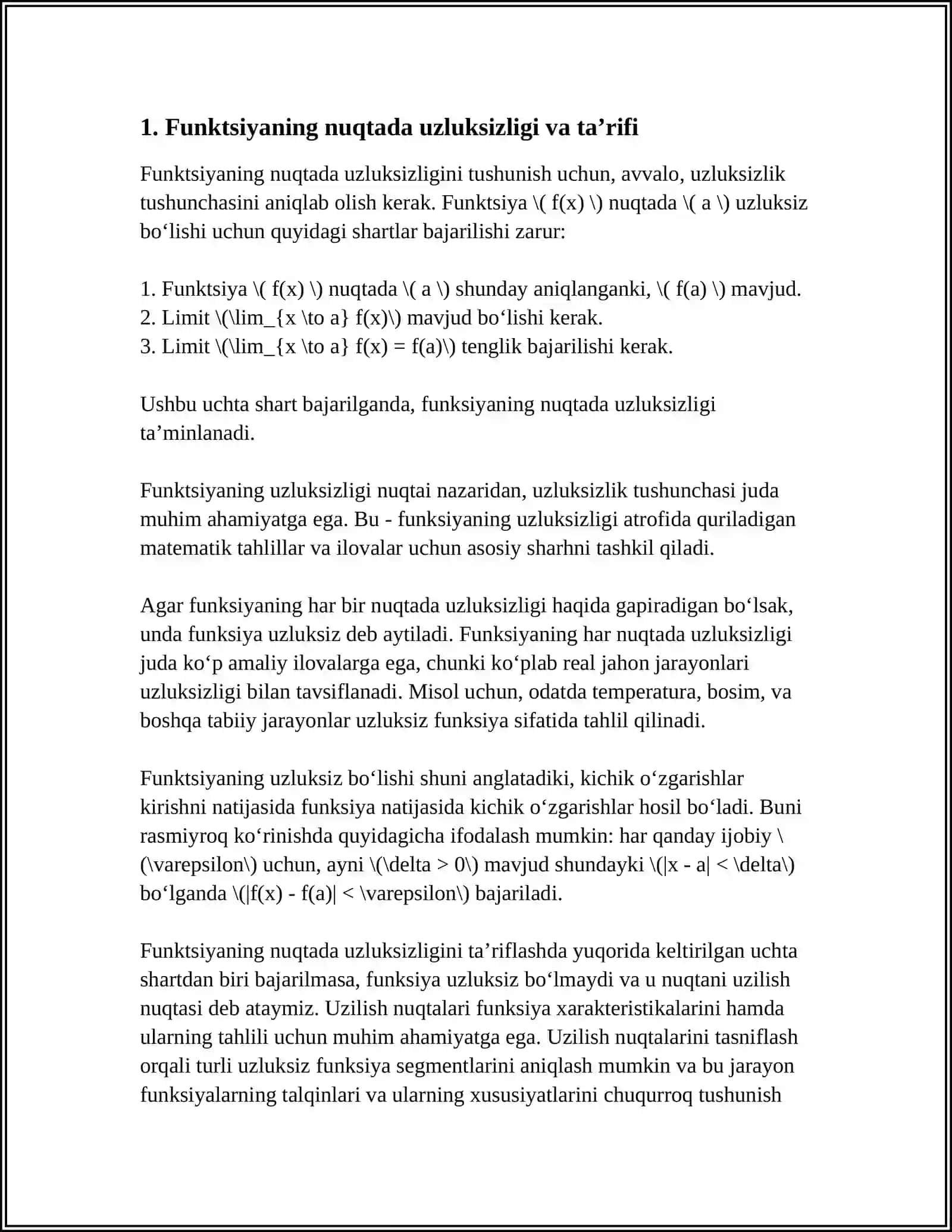 FUNKSIYANING UZLUKSIZLIGI VA UZILISH NUGTALARI 3