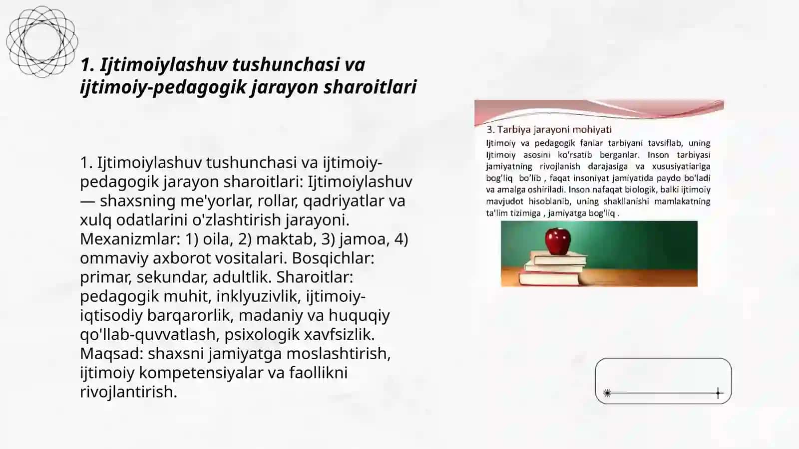 Ijtimoiylashuv ijtimoiy pedagogik jarayon sharoitlari mavzusida doklat tayyorlash 3
