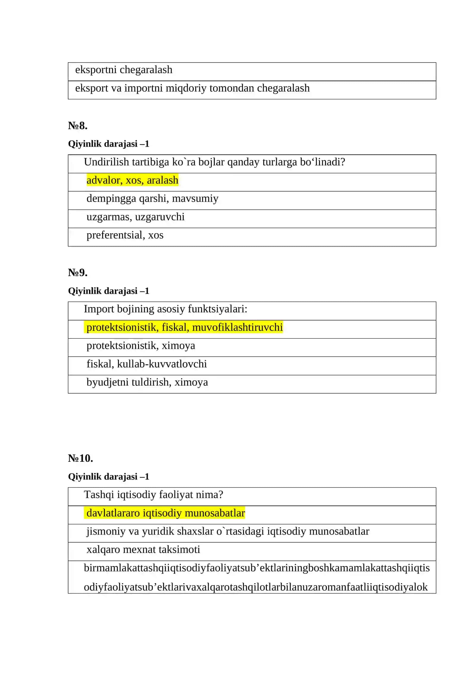 Bojxona test javoblari bilan 3