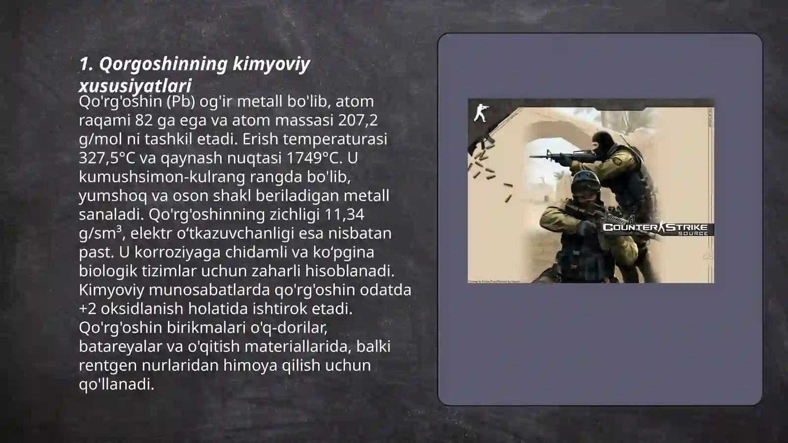 Qorgoshin va qalay birikmalari 3