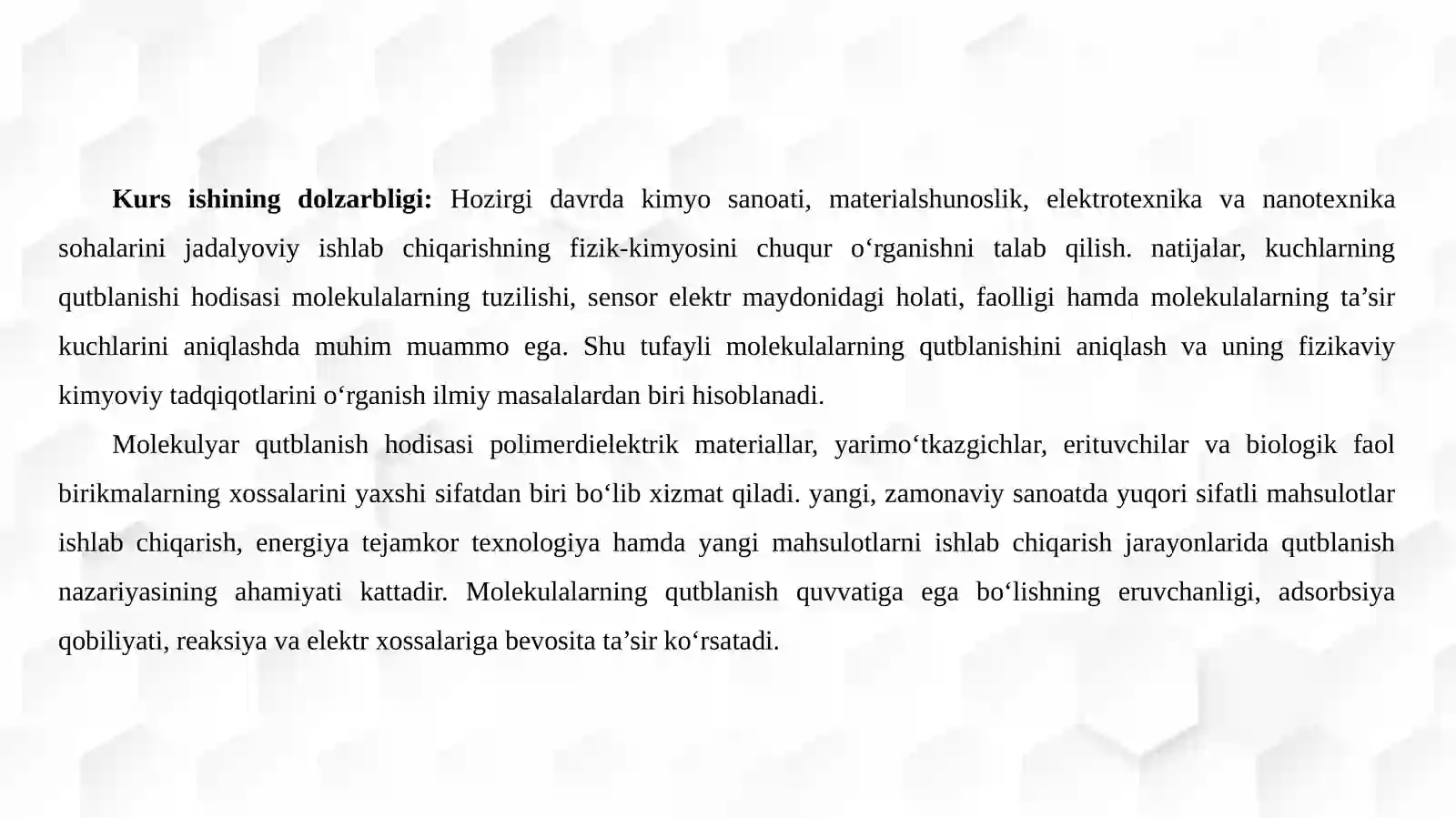 Molekulalarning qutblanishi   taqdimoti 3