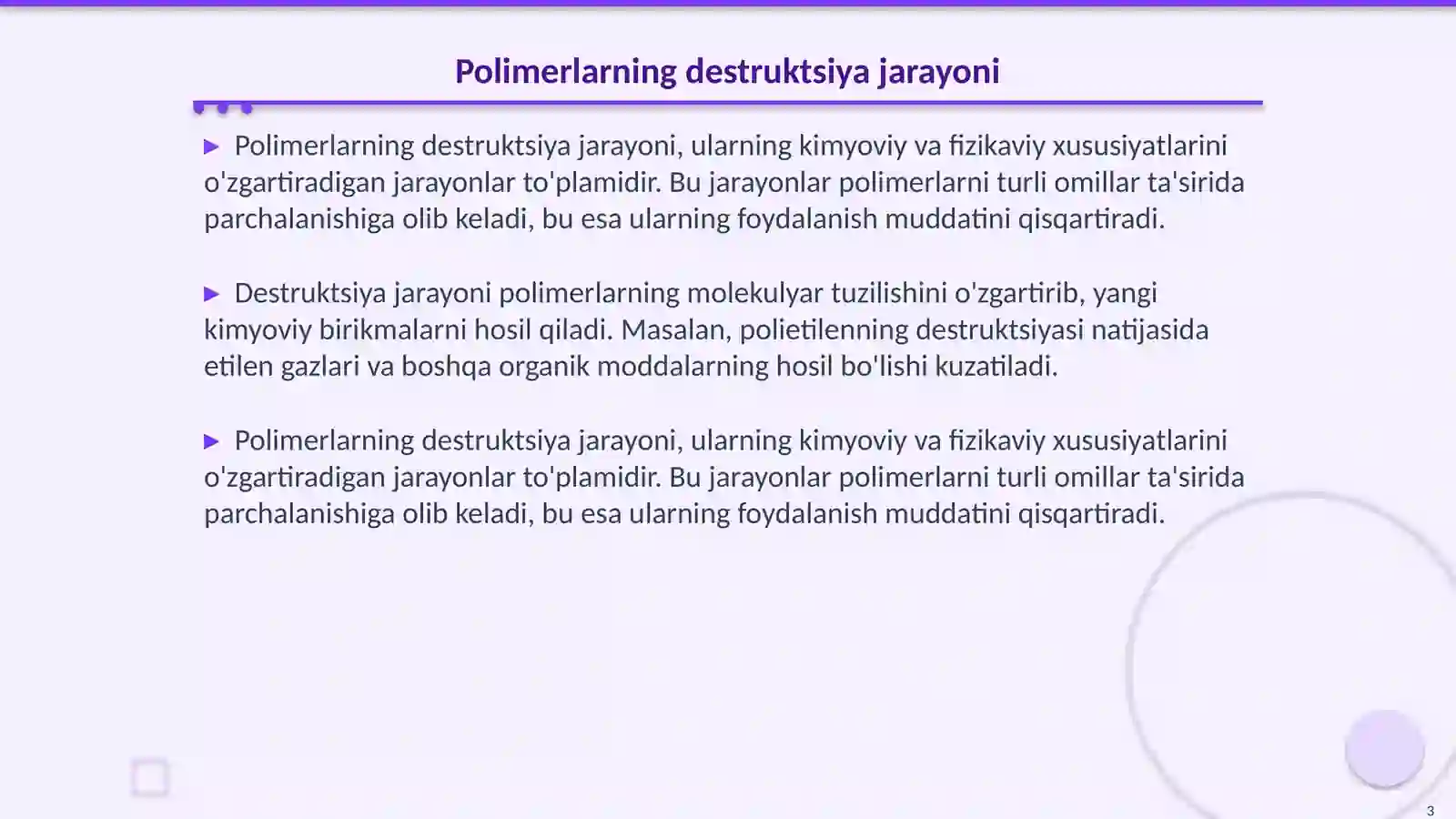 Polimer mоddаlаrining dеstruktsiyasi 3