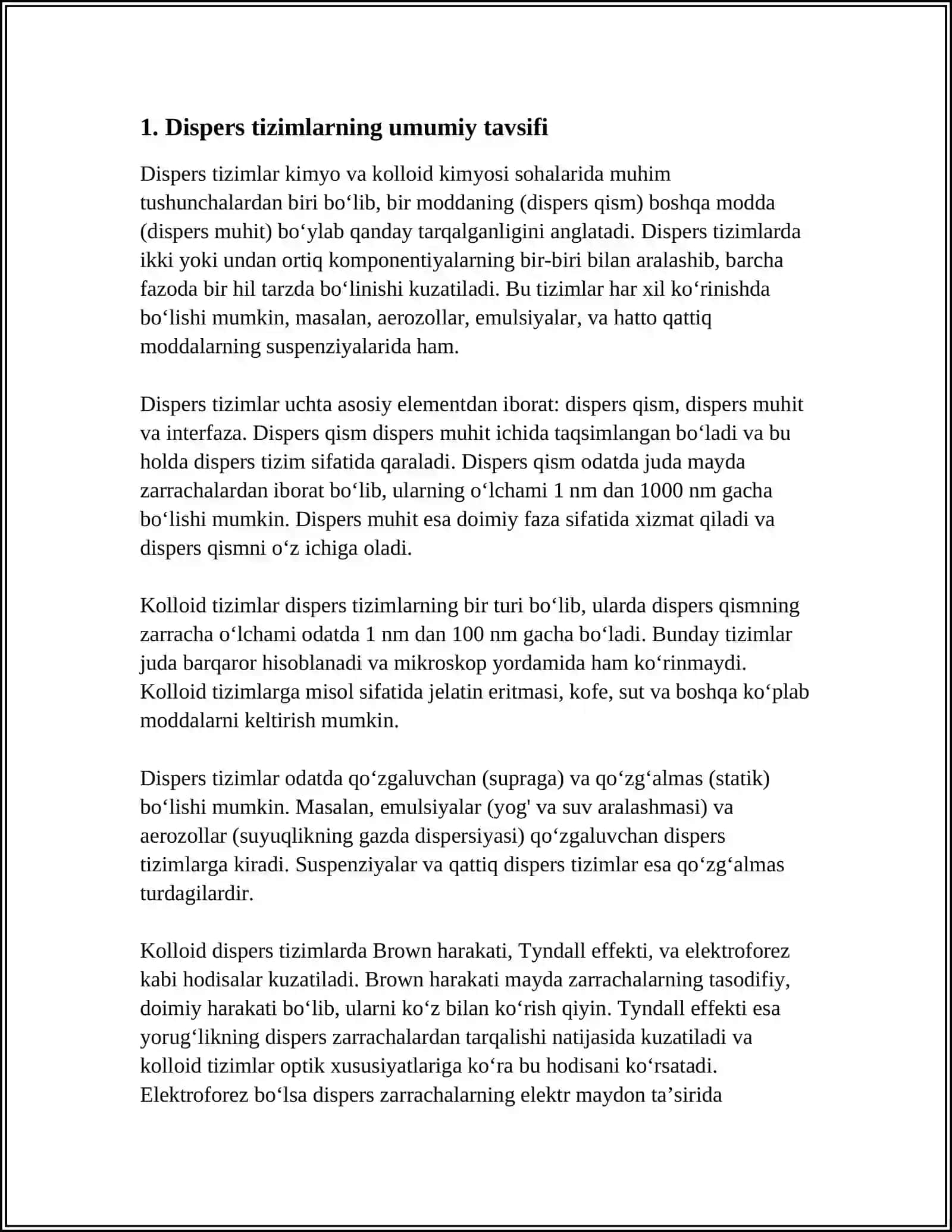 DAG'AL DISPERS SISTEMALARNING XOSSALARI VA ULARNI TIBBIYOT HAMDA FARMOKOLOGIYADA ISHLATILISHI 3