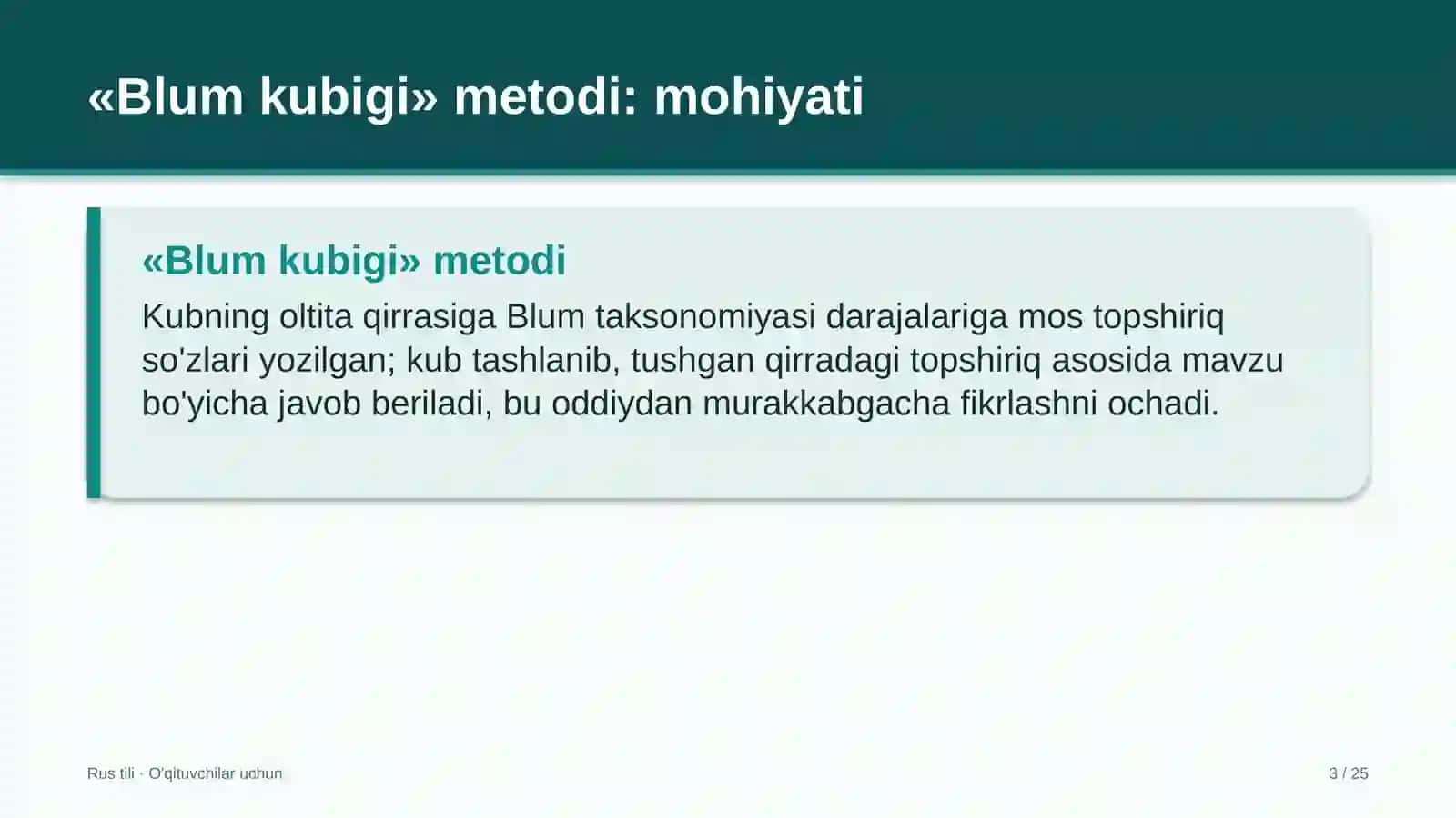 rus tili darslarida blum kubigi metodidan foydalanish 4910 3