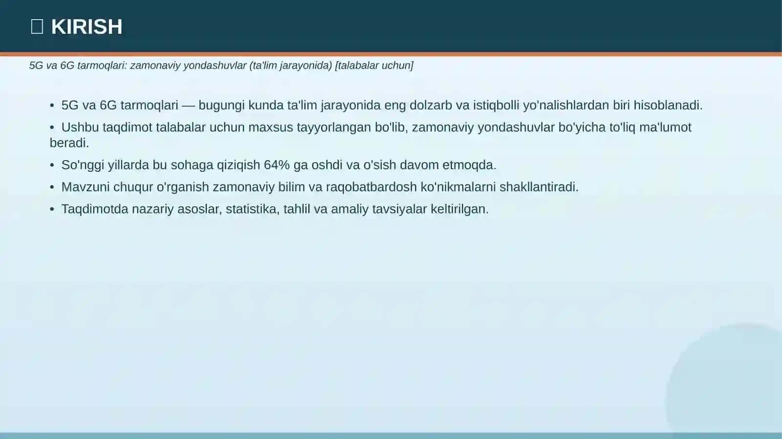 5G va 6G tarmoqlari: zamonaviy yondashuvlar (ta'lim jarayonida) [talabalar uchun] 3